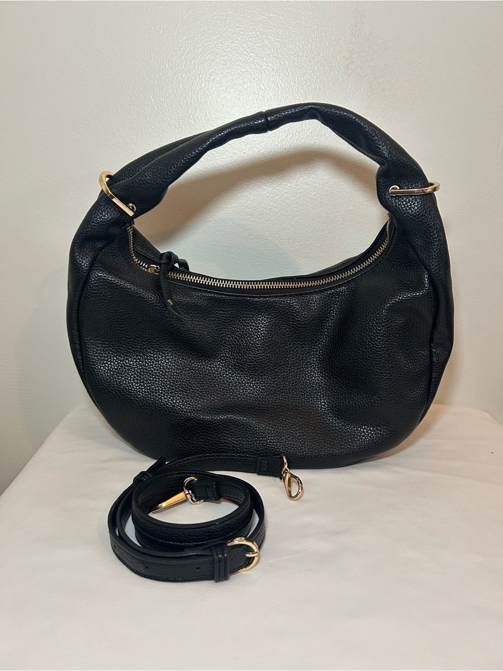 Black Leather Hobo Bag with Gold Hardware - Women INC concepts